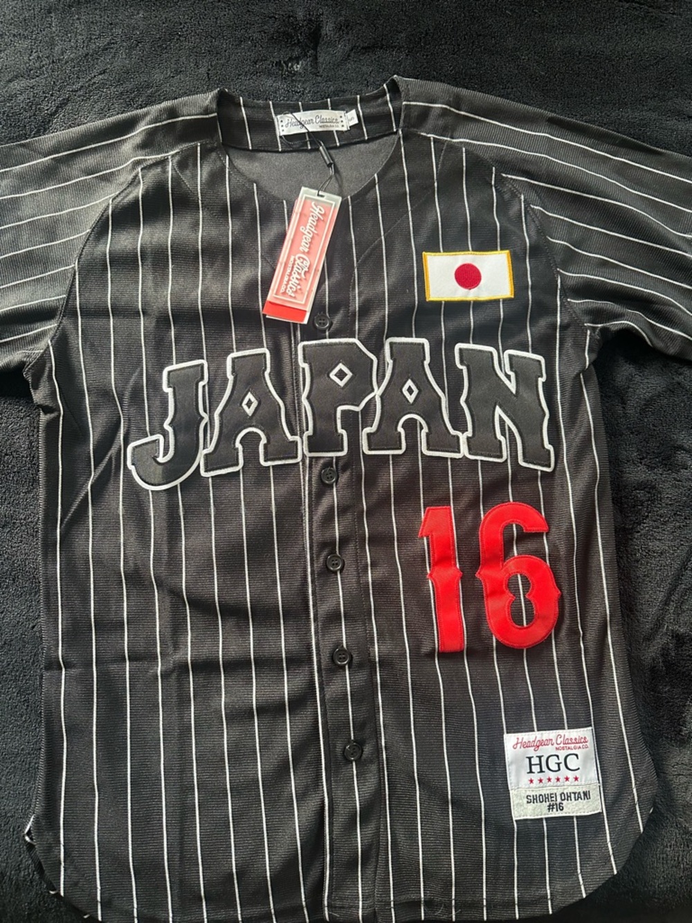 HGC Japan Pinstripe Baseball Jersey - Black/Red Adult Small Unisex Ohtani